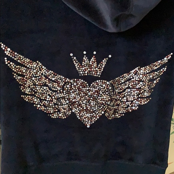Aqua velvet hoodie with beaded wings/crown motif - Picture 2 of 6